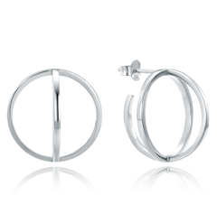 MINET Srebrne podwójne okrągłe kolczyki geometryczne