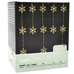 LAMPKI CHOINKOWE KURTYNA ŚWIETLNA 120x120 CM 232LED CIEPŁY BIAŁY PŁATKI ŚNIEGU