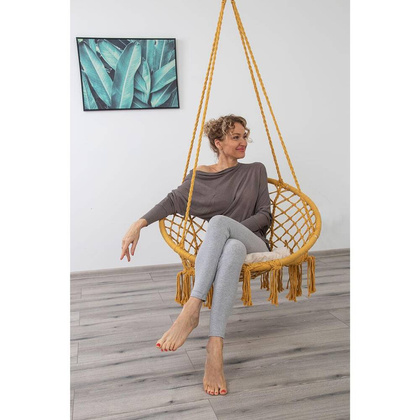 HAMAK AŻUROWY FOTEL WISZĄCY 80x60CM Z PODUSZKĄ MIODOWY