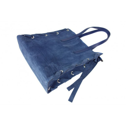 Zamszowa torba Shopper bag ,duży worek, kółka,  Vera Pelle pojemny Niebieski   WK745BS