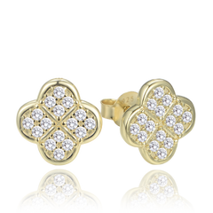 MINET Pozłacane srebrne kolczyki koniczyna z białymi cyrkoniami