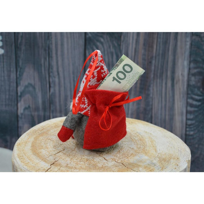 Mikołajek dekoracyjny z workiem na prezent 15cm szary