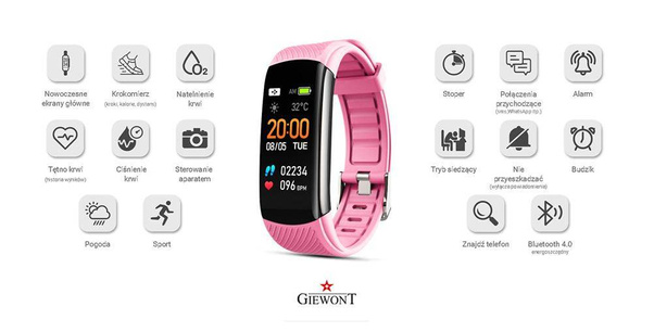 Smartband Giewont GW200-4 + Dodatkowy pasek różowy
