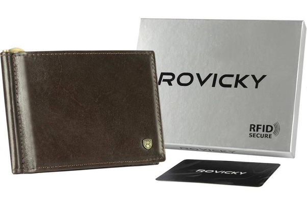 Skórzana banknotówka, portfel Rovicky Ciemny brązowy