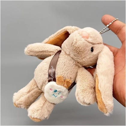 Brelok do kluczy puchaty KRÓLIK, pluszowy beżowy BRL368K