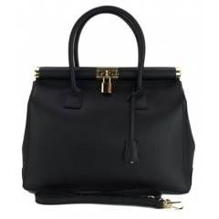 Duży kufer- torba kłódka A4 Włoska Vera Pelle , Czarna AL35N