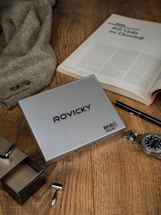 Portfel męski skórzany RFID Rovicky Czarno czerwony