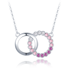 MINET Naszyjnik srebrny połączone pierścienie z białymi, różowymi i czerwonymi cyrkoniami