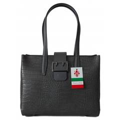 Duża włoska torba ,kuferek A4 skóra motyw krokodyla Vera Pelle , Szara VP645G