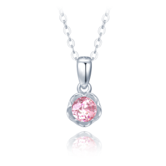 MINET Naszyjnik srebrny kwiat z różową cyrkonią