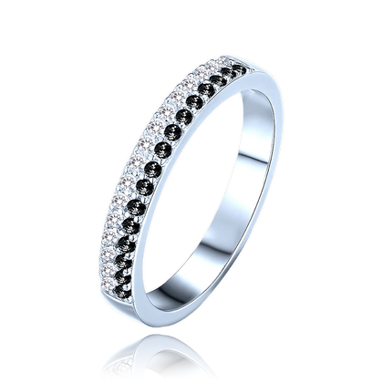 MINET Luksusowy pierścien srebrny z białymi i czarnymi cyrkoniami wielkość 19