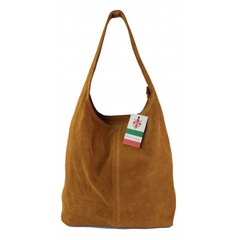 Zamszowy worek , Włoska skórzana torba xl a4  Camel shopper bag W356C