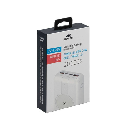 RIVACASE Powerbank VA2602 20000 mAh USB-C 20W + Qi 10W biały