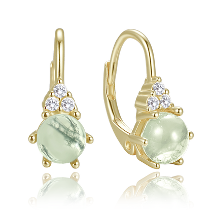 MINET Eleganckie pozłacane srebrne kolczyki z jasnym agatem mszystym i cyrkoniami