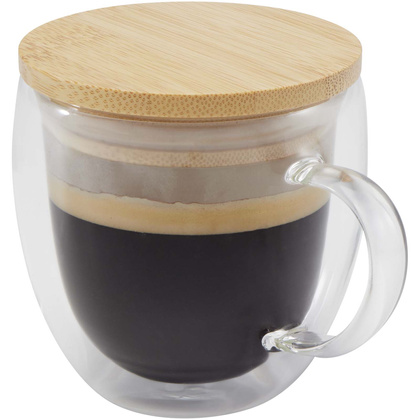 Szklany kubek Lenora z bambusową pokrywką o pojemności 250 ml