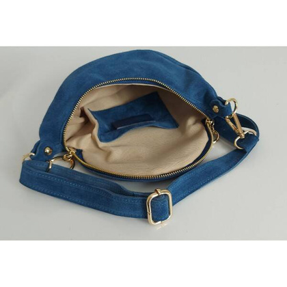 Blue Jeans zamszowa listonoszka - nerka Włoska Vera Pelle złote okucia kółka  LN633BJ