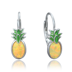 MINET Dziecięce srebrne kolczyki ananasy z żółtym opalem