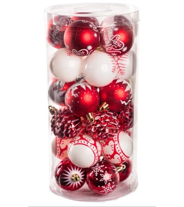 kopia Bombki choinkowe komplet 30 szt. 50 mm nietłukących plastikowych bombek - Czerwony
