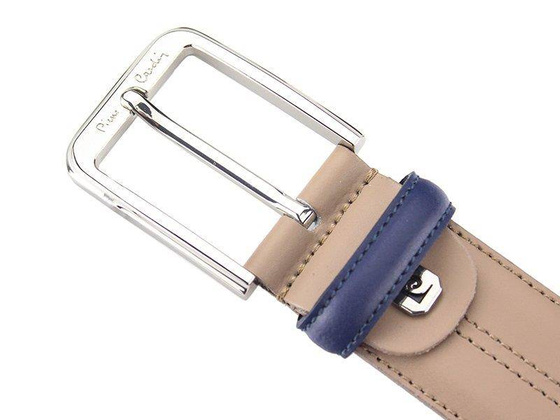 Pasek męski skórzany PIERRE CARDIN LG 0103/35 Beżowy / Niebieski