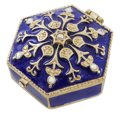 Bogato zdobione metalowe pudełeczko prezentowe z kryształkami - B0035-08BL