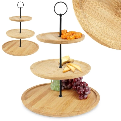 Patera drewniana 3-poziomowa naturalna 35 cm
