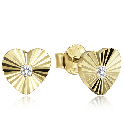 MINET Delikatne pozłacane srebrne kolczyki serduszka z cyrkonią