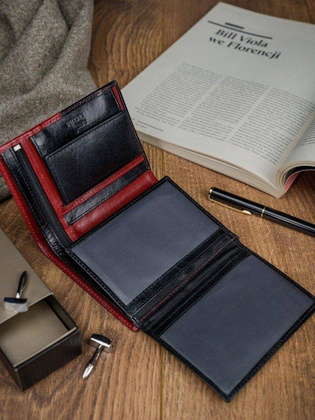 Skórzany portfel męski pionowy ze skóry d1072-vt2 black-red
