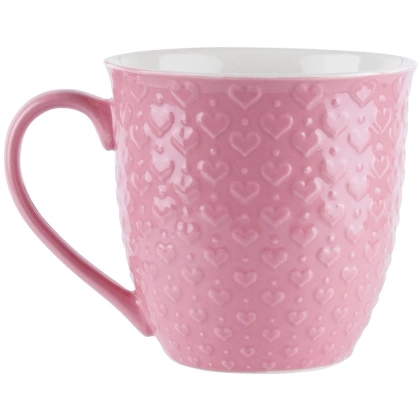Duży kubek ceramiczny z uchem do kawy herbaty napojów serca różowy 580 ml