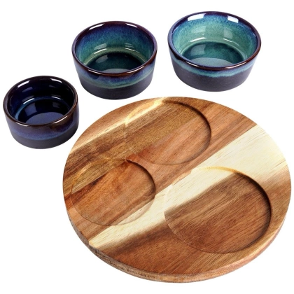 Miseczki na przekąski ceramiczne na tacy 20 cm 4 el.