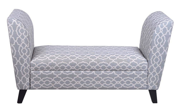 Szezlong drewniany otwierany duży szary we wzory