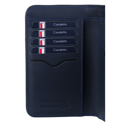 Damski portfel skórzany Canaletto – granatowy croco z RFID | Elegancja i bezpieczeństwo PD1445s285 RFID