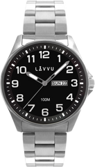 LAVVU Zegarek ze stali nierdzewnej ​ BERGEN Black ze świecącymi cyframi