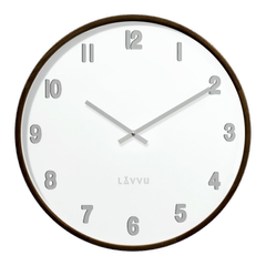 LAVVU Ciemny drewniany biały zegar ścienny FADE