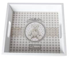 Taca drewniana biała z misiem mała