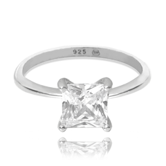 MINET Pierścień srebrny z dużą białą cyrkonią wielkość 13