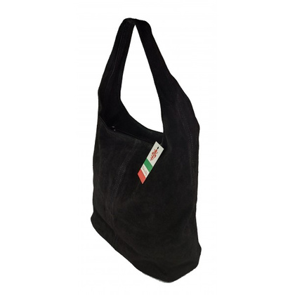 Zamszowy worek , Włoska skórzana torba xl a4  Czarny shopper bag W356N