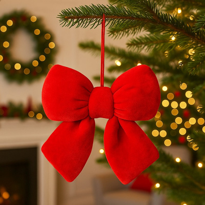 Czerwona kokarda, aksamitna, ozdoba świąteczna 14 x 5cm WOZ41