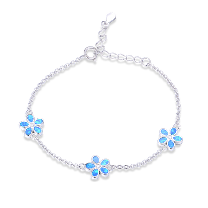 MINET Srebrna bransoletka KWIATY z granatowymi opalami