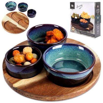 Miseczki na przekąski ceramiczne na tacy 20 cm 4 el.