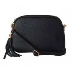 Listonoszka trzy komory frędzelek, złote okucia Vera Pelle Czarna VP3KZN