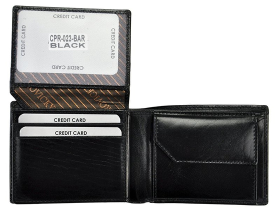 Kompaktowy czarny portfel ze skóry naturalnej wysokiej jakości