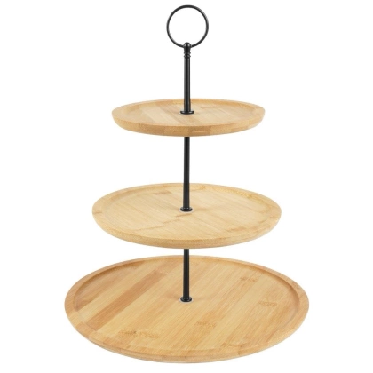 Patera drewniana 3-poziomowa naturalna 35 cm