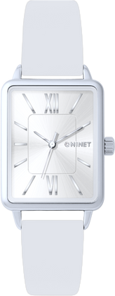 MINET Srebrny zegarek damski SIENA z białym skórzanym paskiem