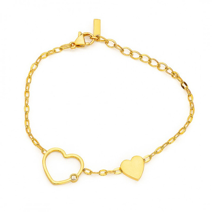 Bransoletka na rękę stal chirurgiczna pozłacana 14k złotem SERCA z cyrkonia BST1546
