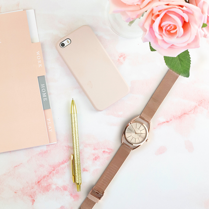 MINET Różowy damski zegarek ROSE GOLD MESH