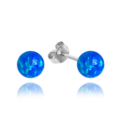 MINET Srebrne kolczyki KULKI z granatowymi opalami 6mm