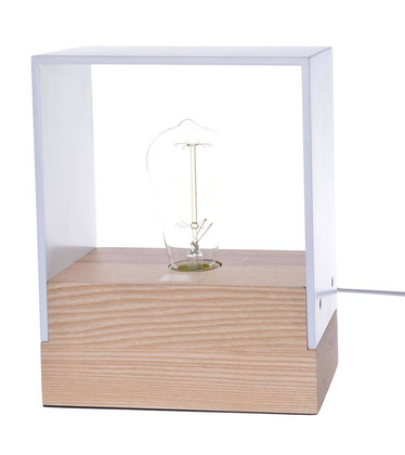 Lampa nowoczesna drewno biała z żarówką