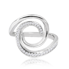 MINET Pierścien srebrny SPIRALA z białymi cyrkoniami wielkość 15