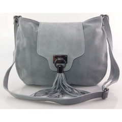 Duża zamszowa listonoszka ,chlebak  Vera Pelle ,pojemna przewieszka A5 Szara VPZ55G