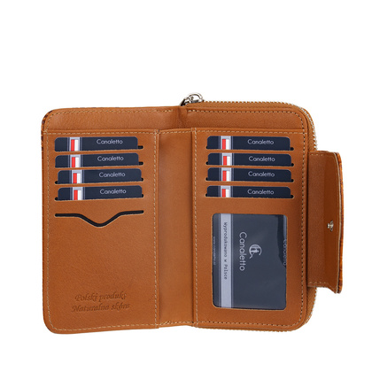 Damski portfel skórzany Canaletto – koniakowy croco z RFID | Elegancja i bezpieczeństwo PD1445s262 RFID